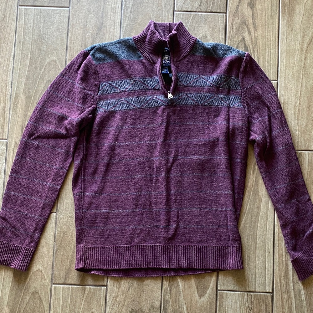 American Rag Men's Maroon and Charcoal Zip-Up Sweater